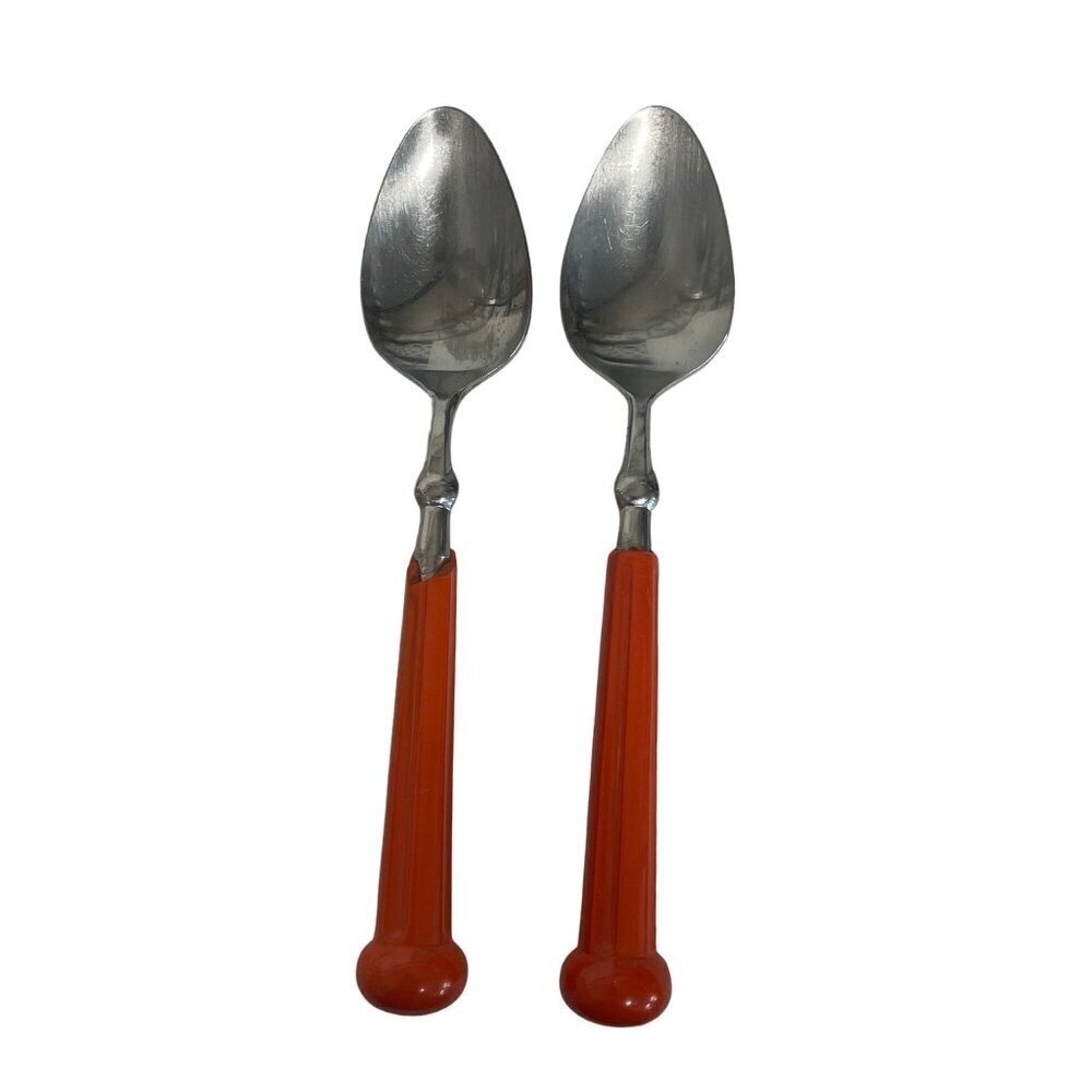 Vintage Oxford Hall Stainless Steel Tablespoons With Orange‎ Handles 7.5"